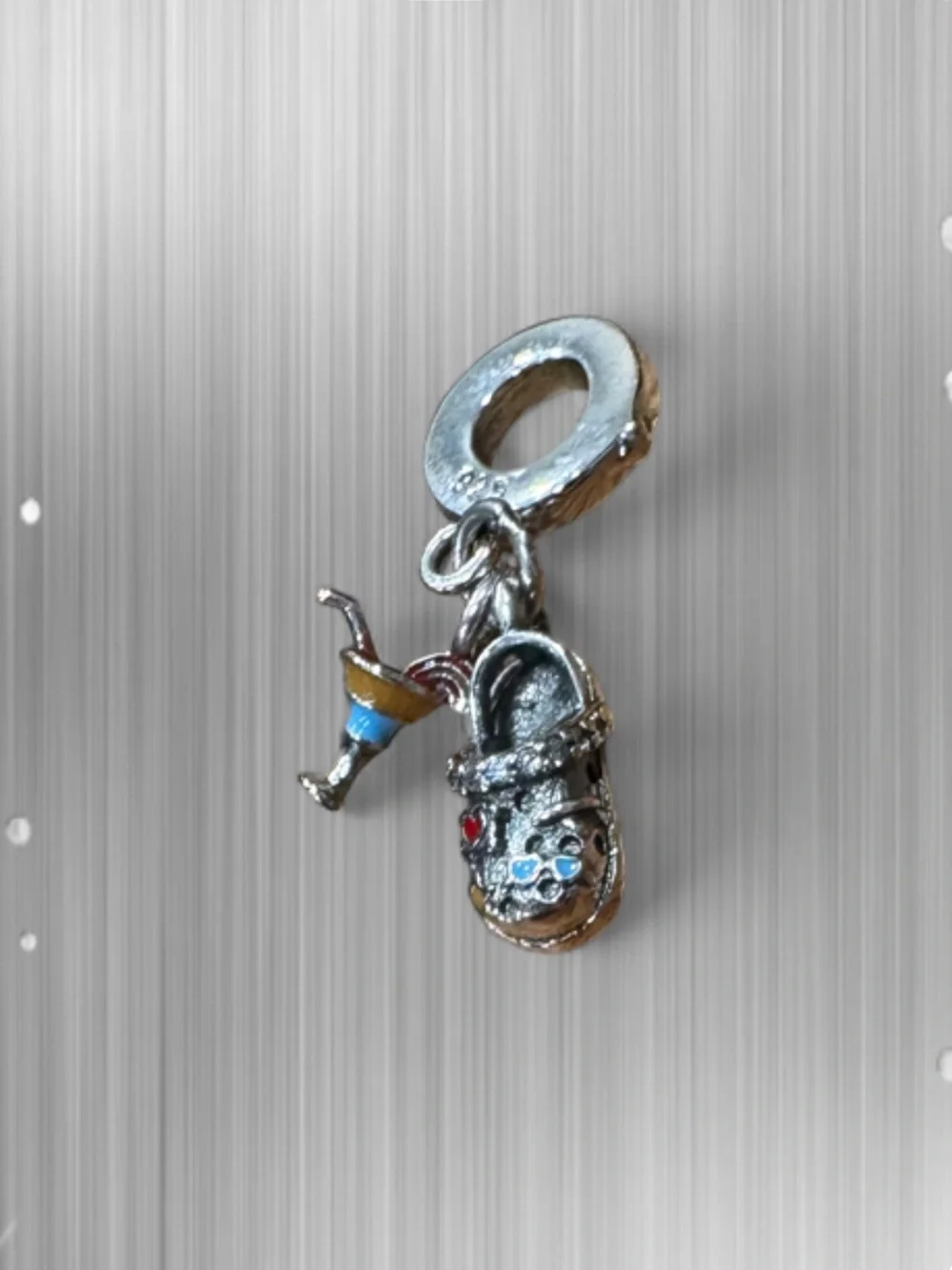 Sterling Silver Croc-Style Shoe & Cocktail Charm - Silver